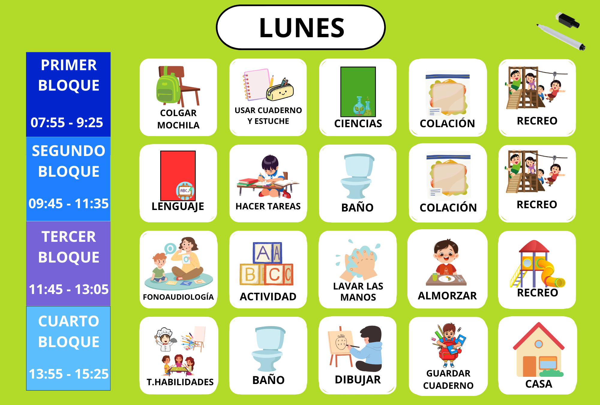 Calendario de rutinas escolar (personalizado)